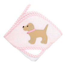 Load image into Gallery viewer, Box Hooded Pink Lab Puppy Towel Set