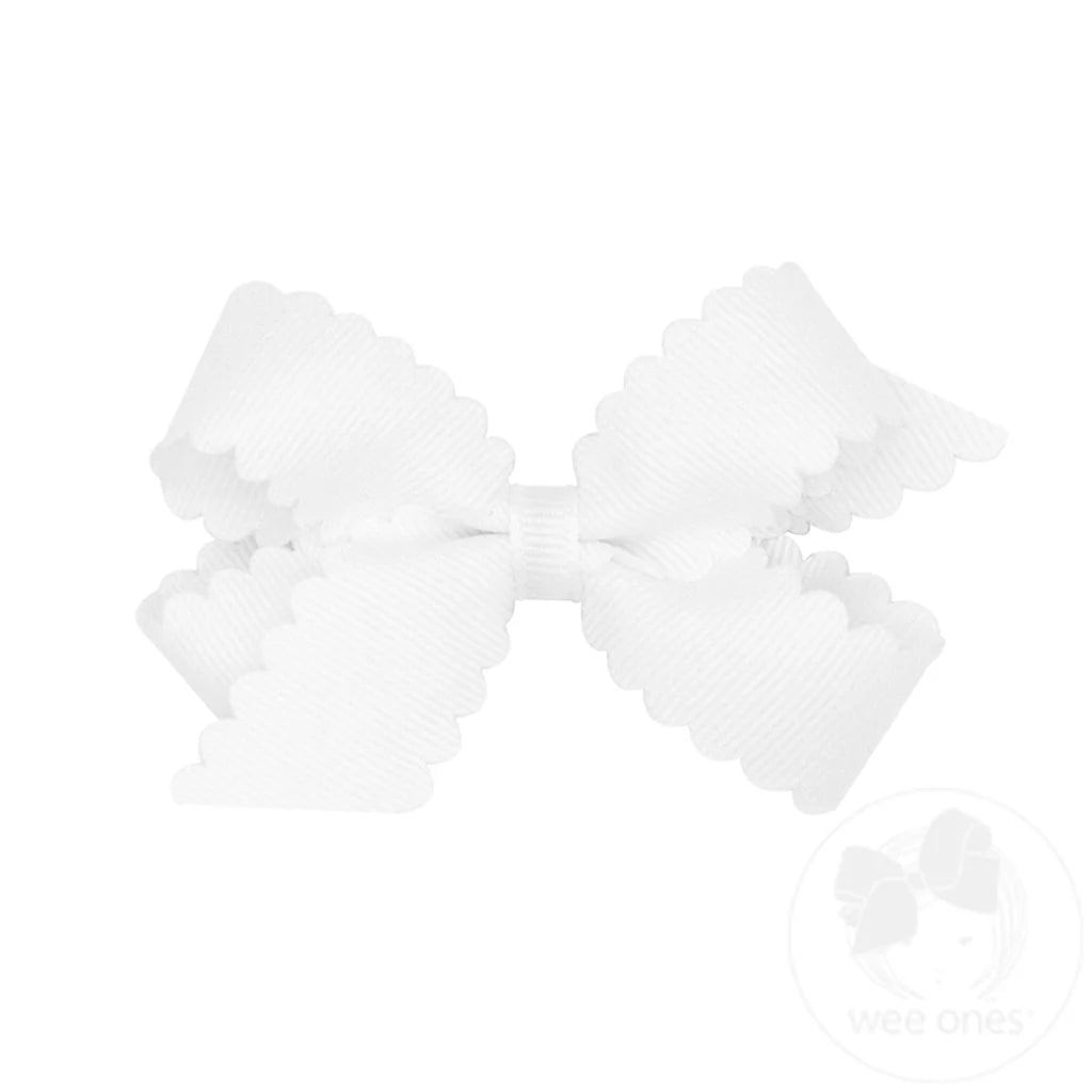 Mini Grosgrain Hair Bow with Scallop White