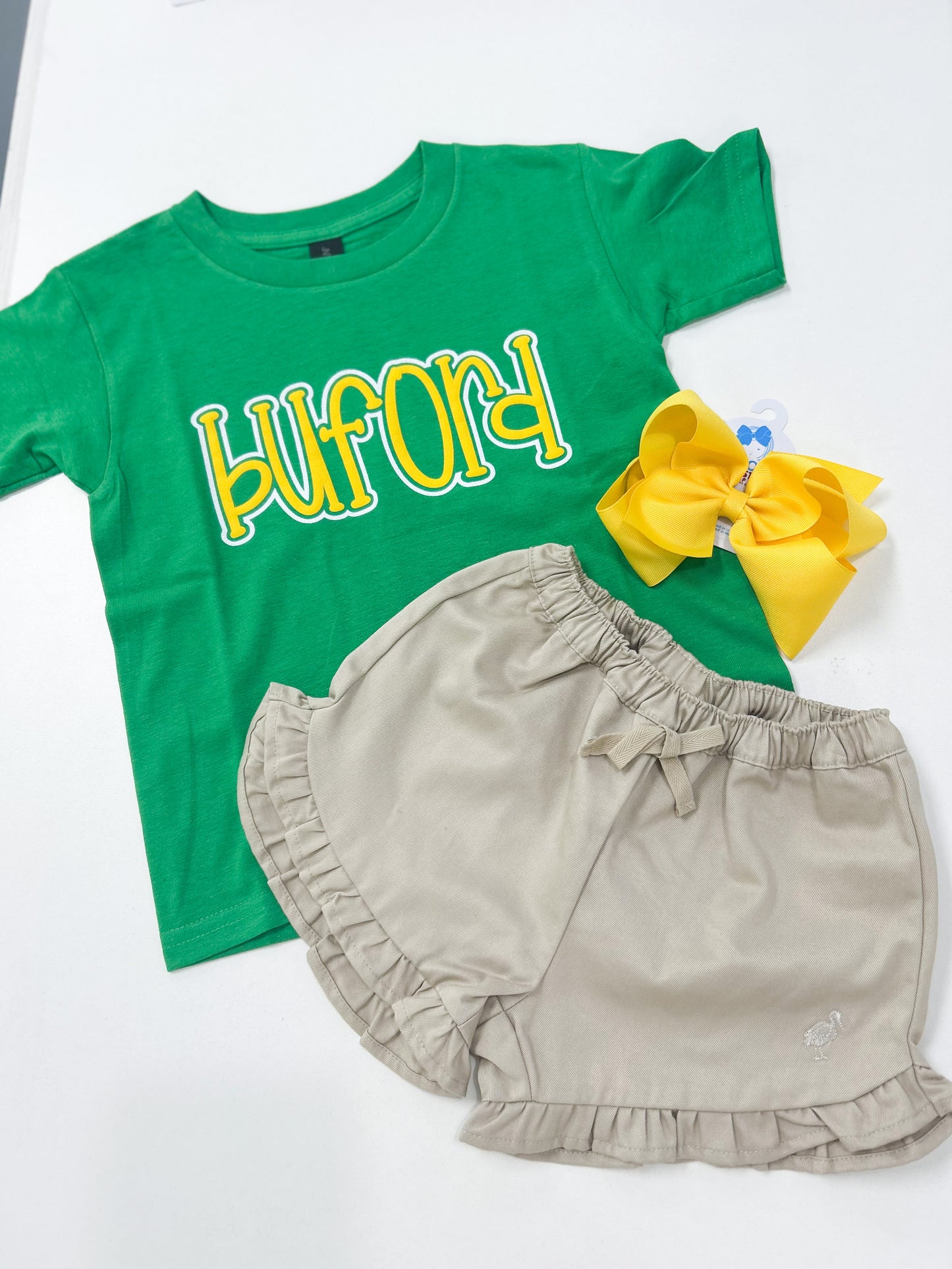 Green Tee Yellow Buford Puff Letter