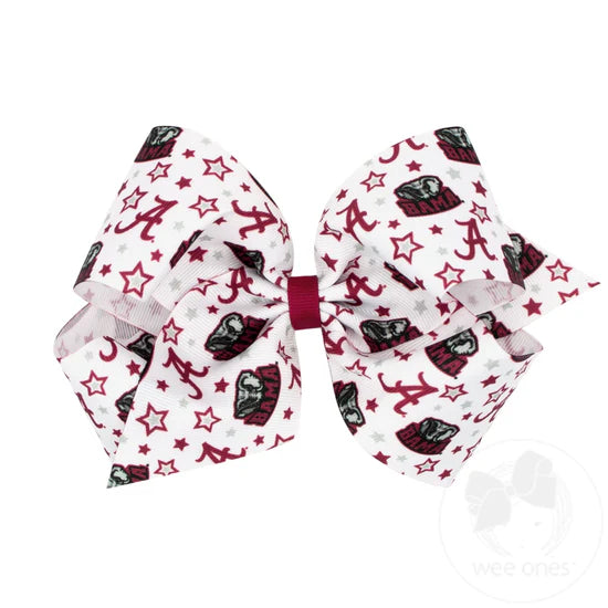 Alabama King Signature Collegiate Print Grosgrain Hair Bow