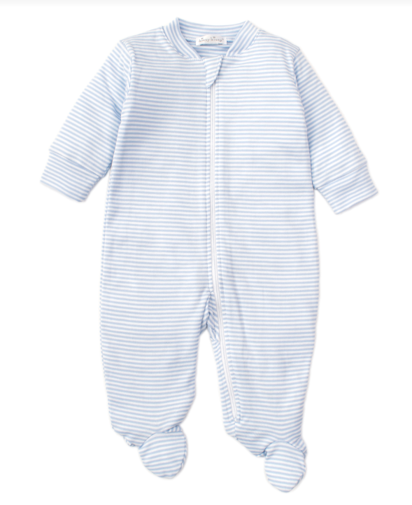 Light Blue Stripes Footie With Zipper