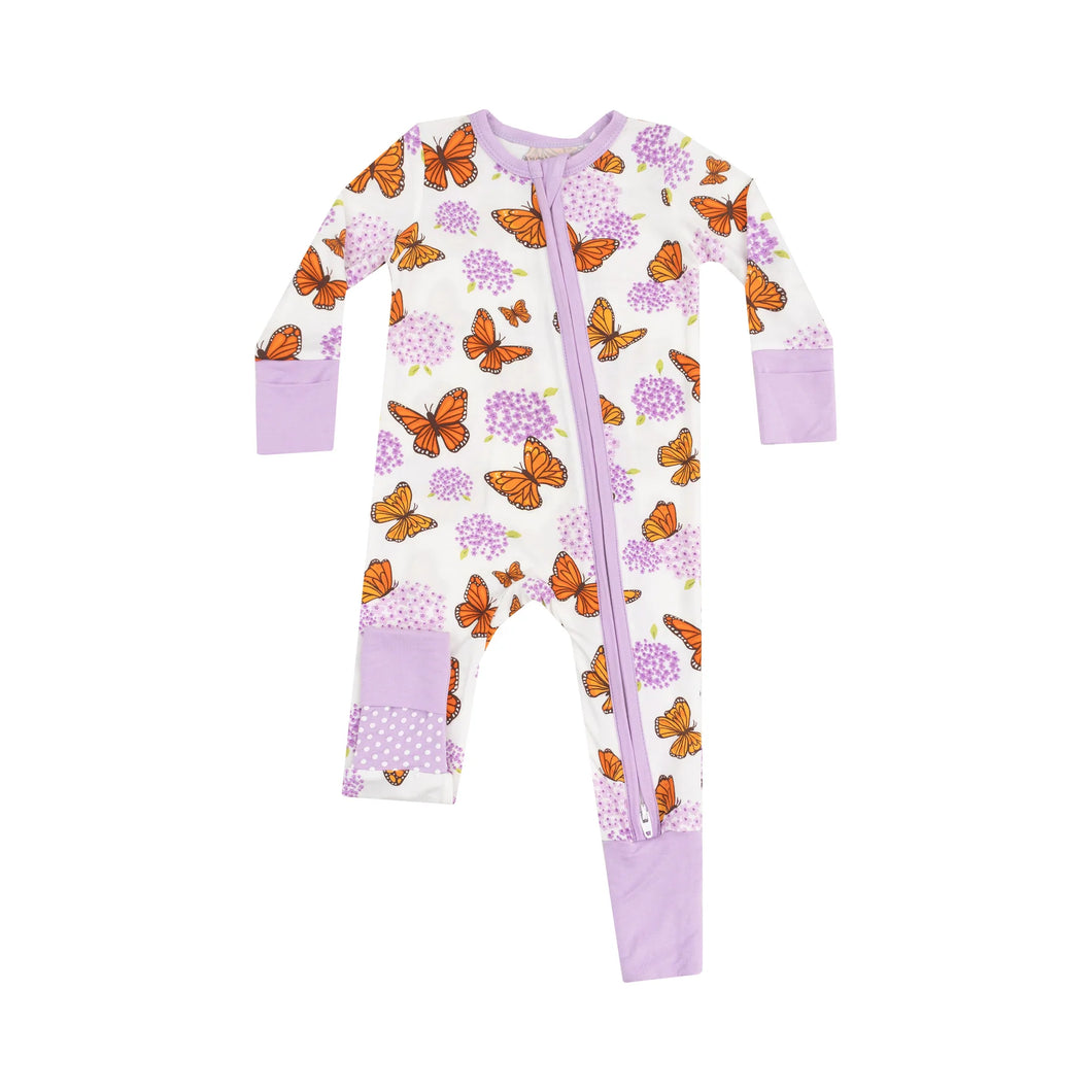 Monarch Butterflies and Milkweed 2 Way Zipper Romper