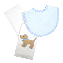 Load image into Gallery viewer, Lab Puppy Blue Burp Cloth Set
