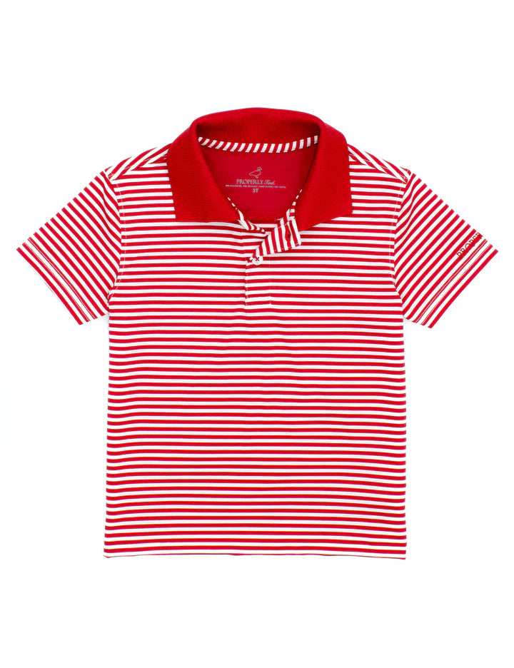 Red stripe properly tied polo