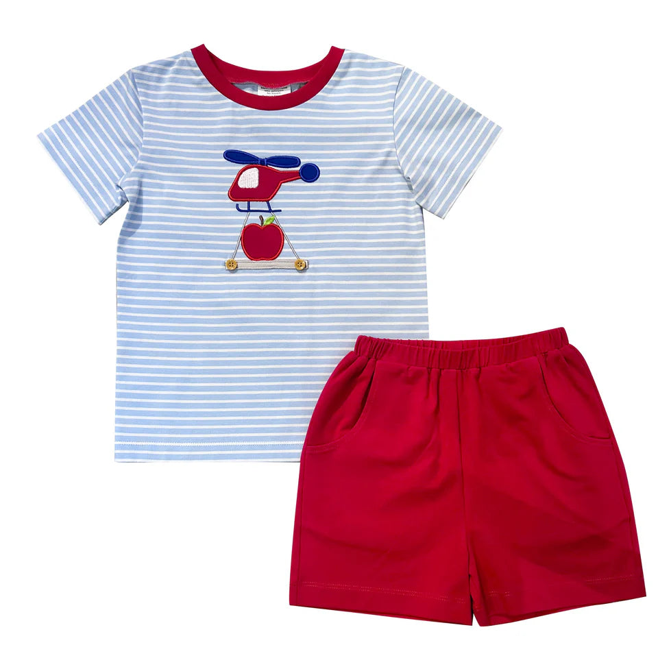 Helicopter Applique Boy's Shorts Set