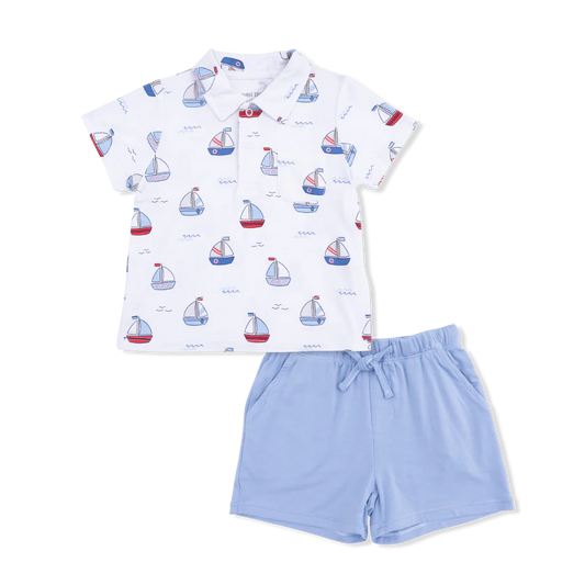 Bubby Sailboats Blue- Polo with Casual