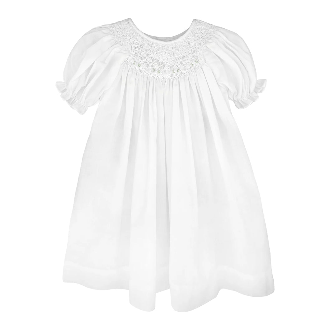 Smocked Daygown with Raglan Embroidery White