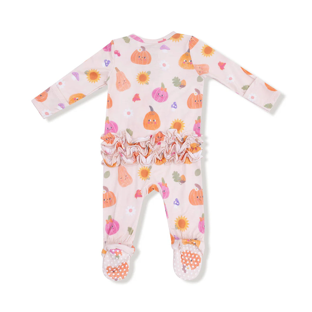 Autumn Pumpkins 2 Way Ruffle Back Footie Zipper