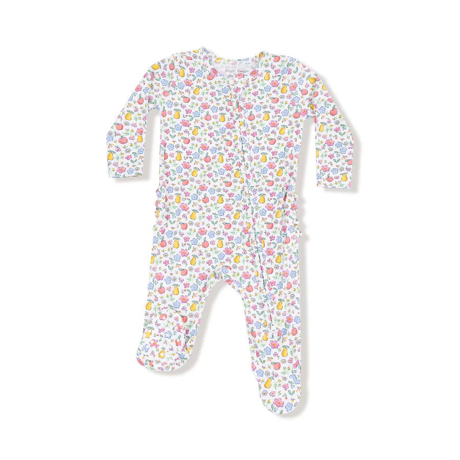 Fall Fruit Floral - 2 Way Zipper Ruffle Back  Footie