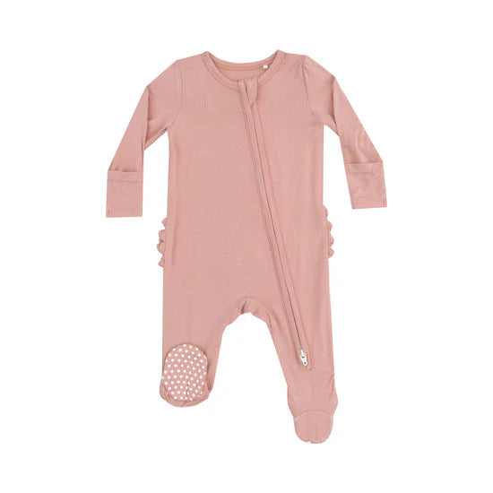 Mellow Rose 2 Way Ruffle Back Footie Zipper