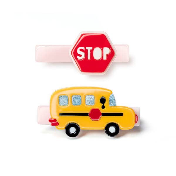 Bus Yellow & Red Stop Sign Alligator Clips