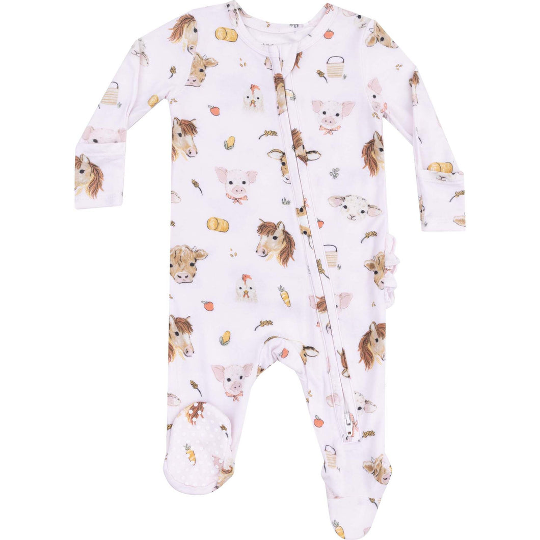 Vintage Animal Faces 2 Way Zipper Ruffle Back Footie