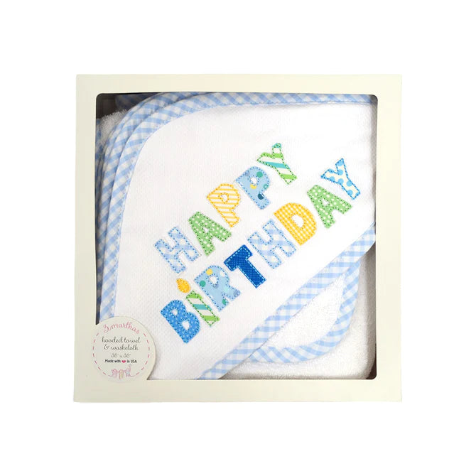 Blue Happy Birthday Hooded Towel Box Towel