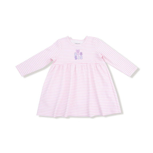 Stripes Sibling Embroidery Big Sis - Long Sleeve Play Dress