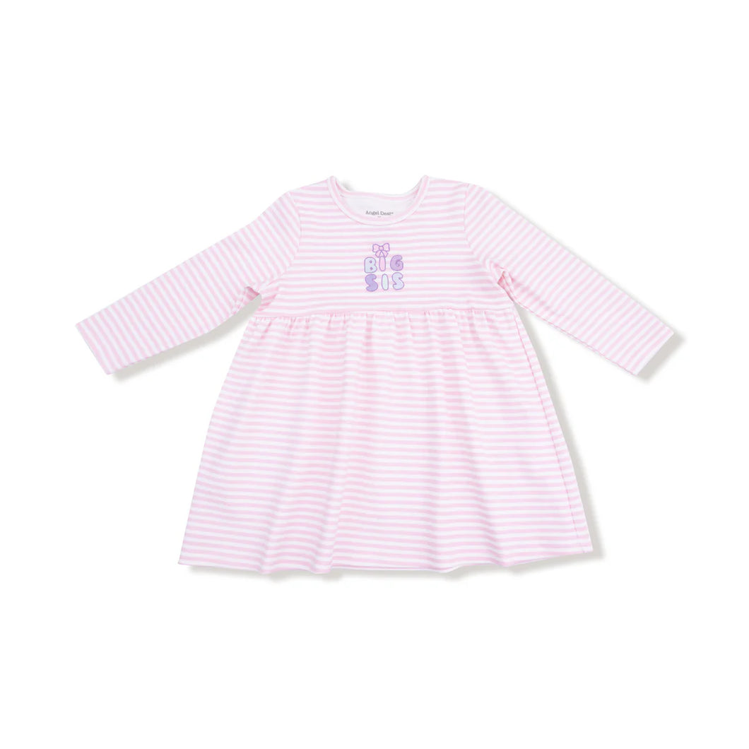 Stripes Sibling Embroidery Big Sis - Long Sleeve Play Dress