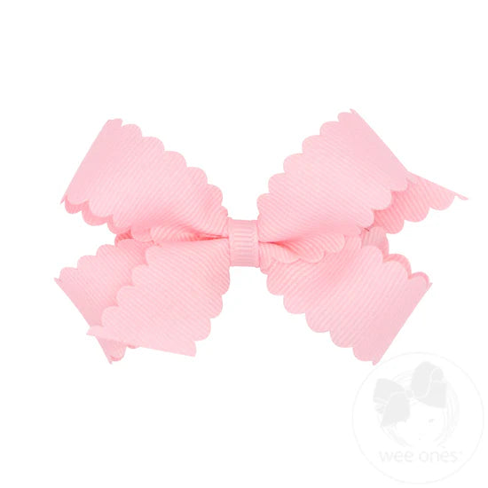 Mini Grosgrain Hair Bow with Scallop Lt Pink