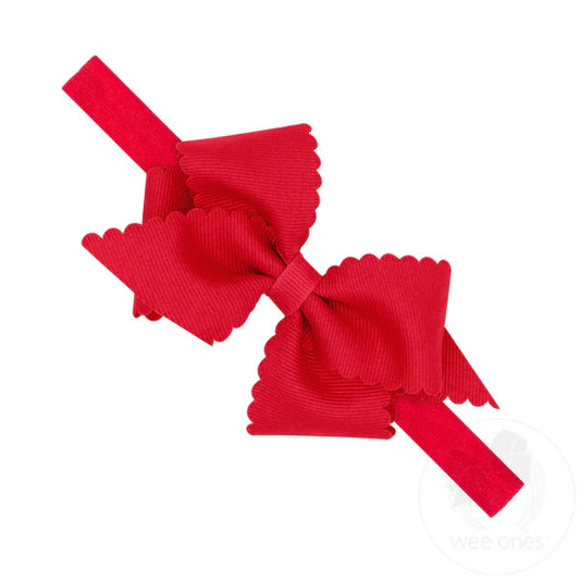 Wee Ones Scallop Mini King Bow on Band Red