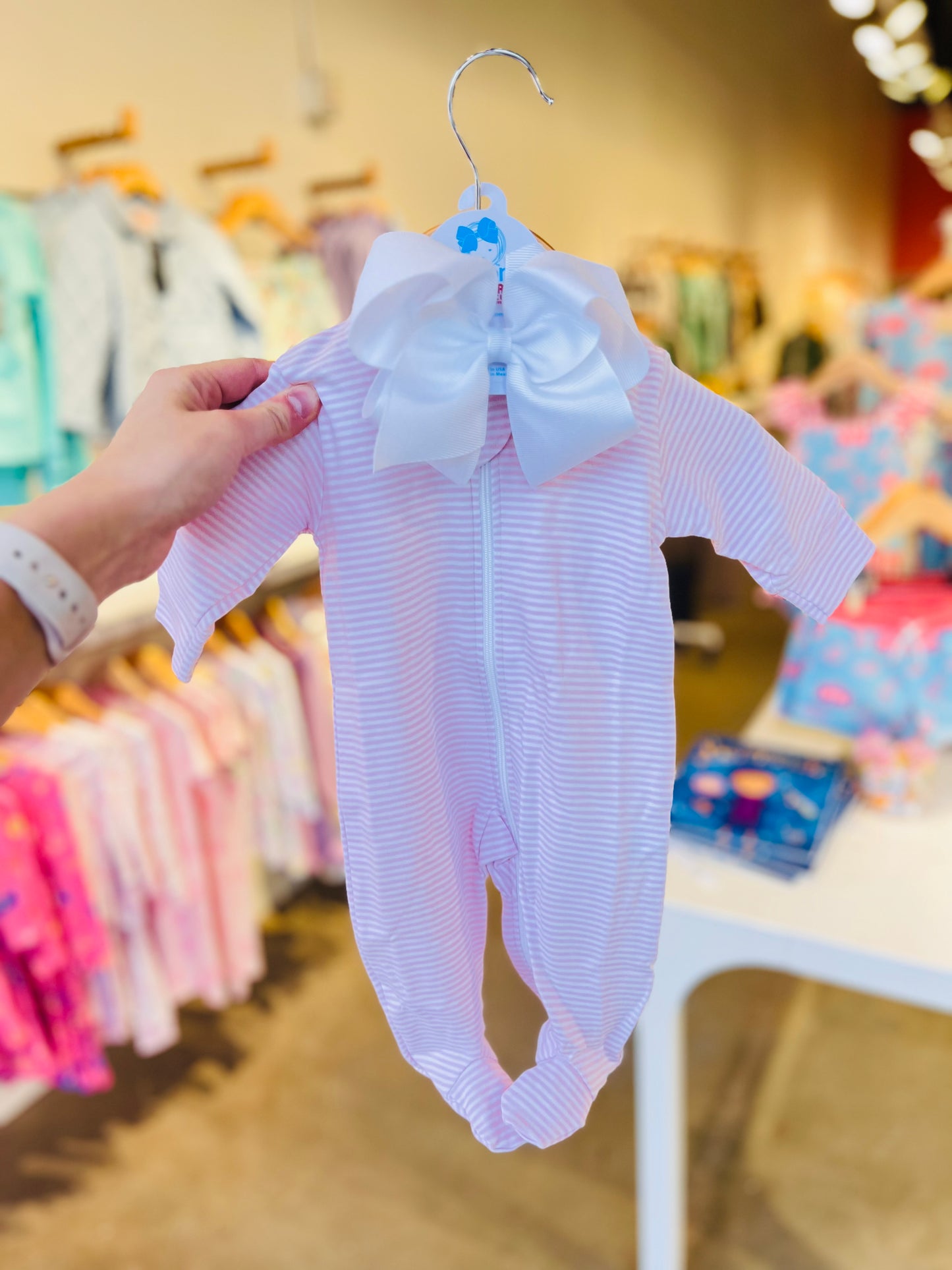 Pink Stripes Footie With Zipper