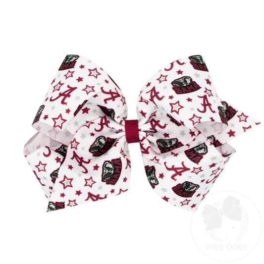 Alabama King Signature Collegiate Print Grosgrain Hair Bow