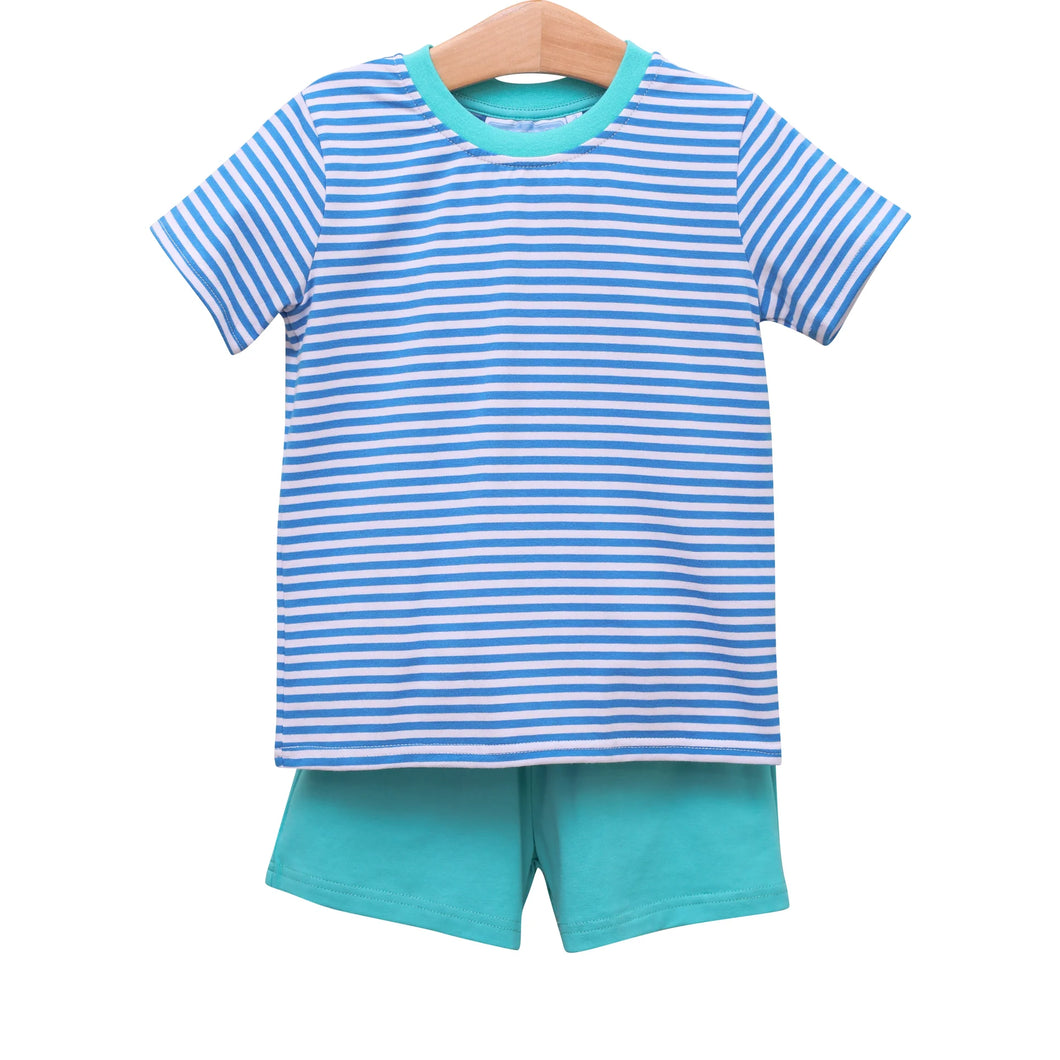 Drew Short Set Blue Stripe/Teal