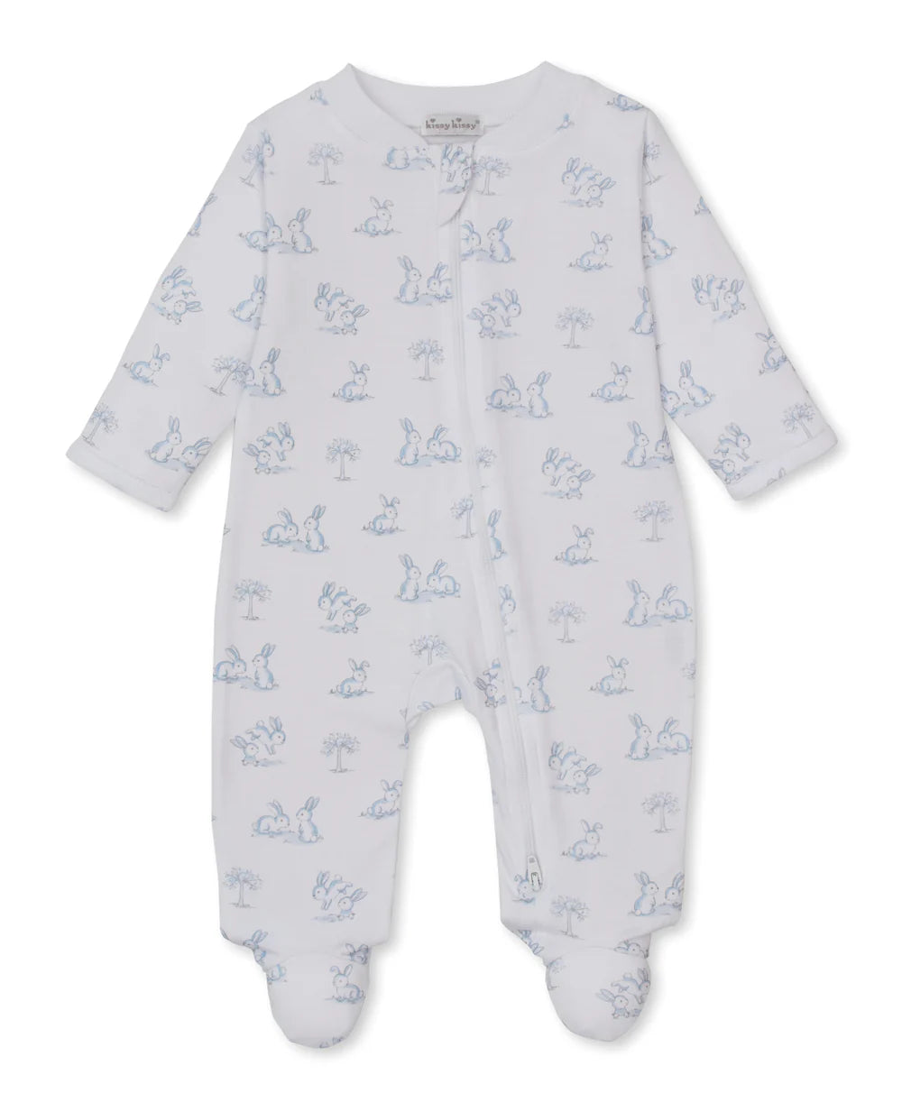 Springtime Bunny Fun Blue Zip Footie