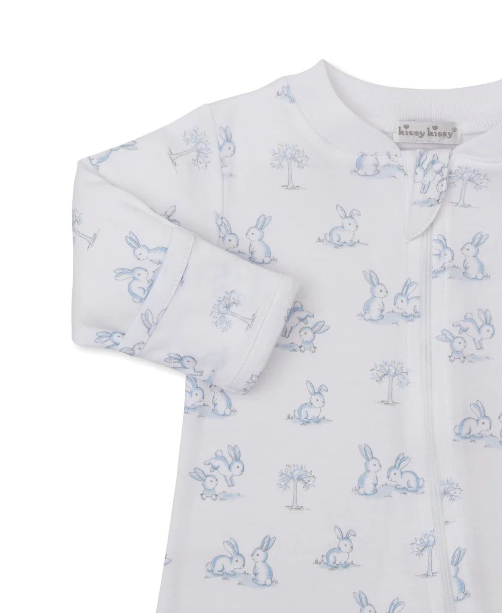Springtime Bunny Fun Blue Zip Footie