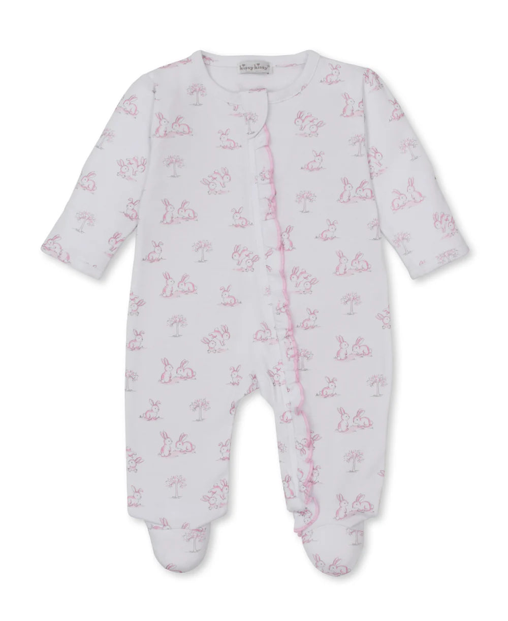 Springtime Bunny Fun Pink Zip Footie