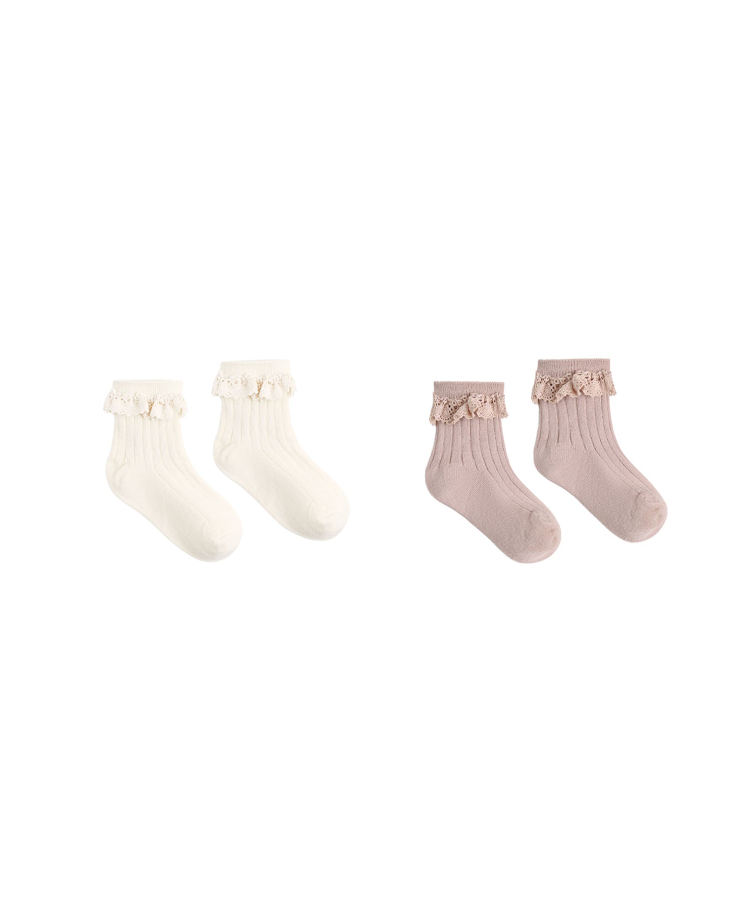 Lace Trim Socks, 2 Pack Rosewood