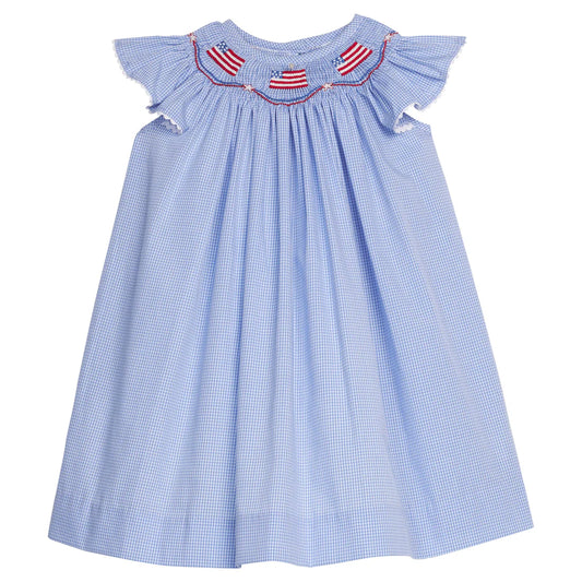 Smocked Bishop Dress - Flags