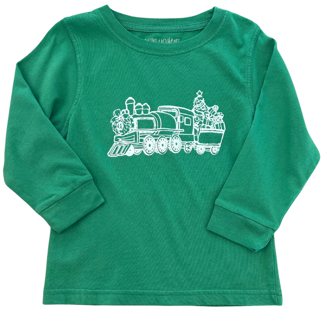 Long Sleeve Greeb Holiday Train Tee