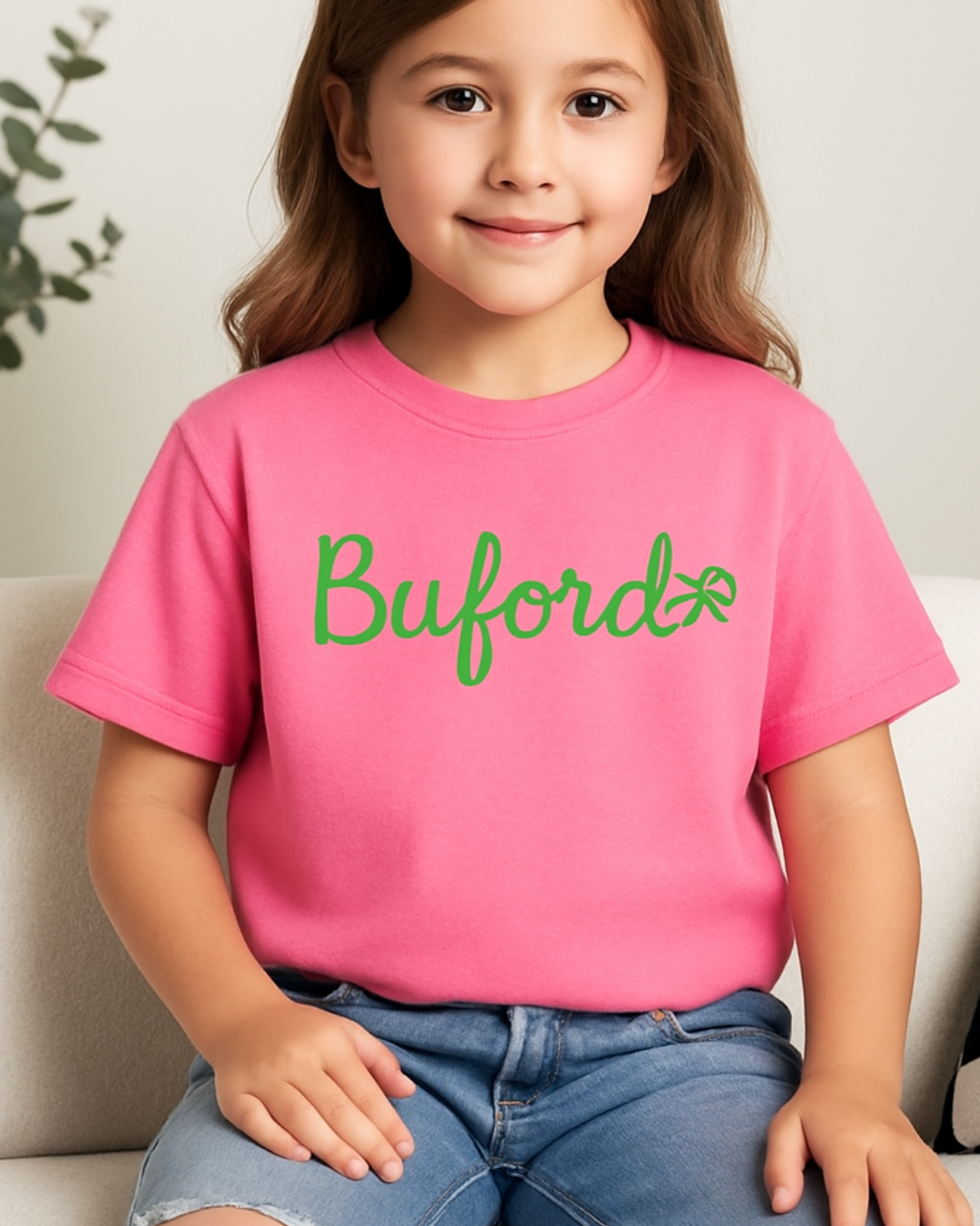 Buford Pink and Green metallic bow tee