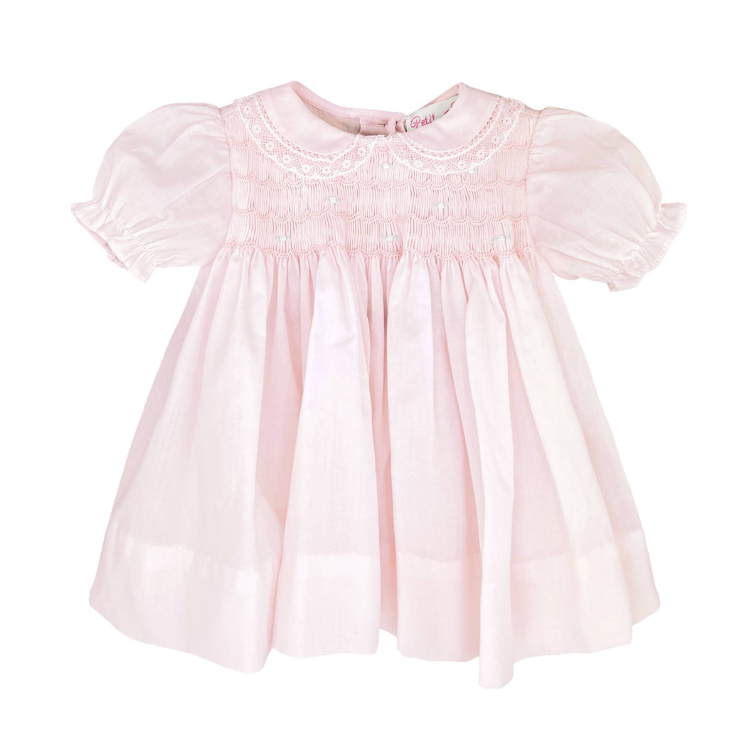 Fully Smocked Dress with Lace: Pink