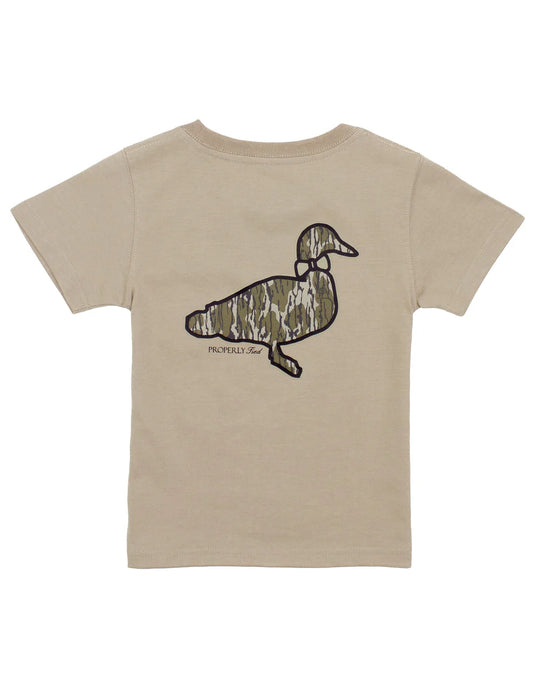 Boys Mossy Oak Logo Short Sleeve Sand