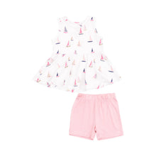 Load image into Gallery viewer, Sailboats Pink Peplum Tank Top and Bike Shorts
