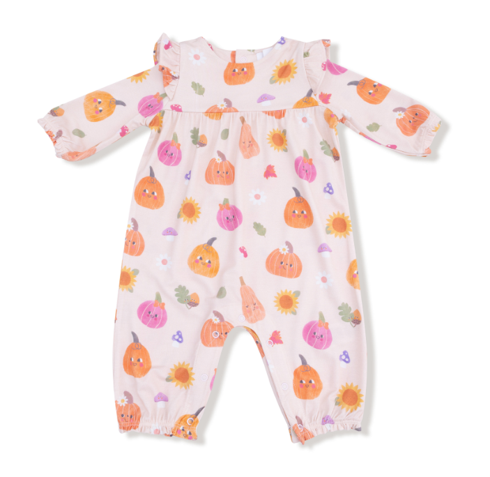 Autumn Pumpkins Pink Ruffle Sleeve Romper
