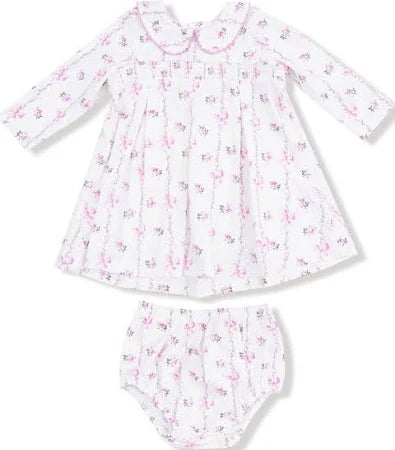 Dainty Buds And Bows Stripe - L/S Peter Pan Collar Dress