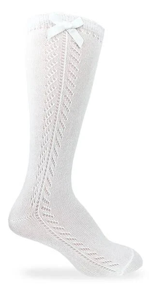 Jefferies Socks White Pointelle Bow Knee High Socks 1 Pair