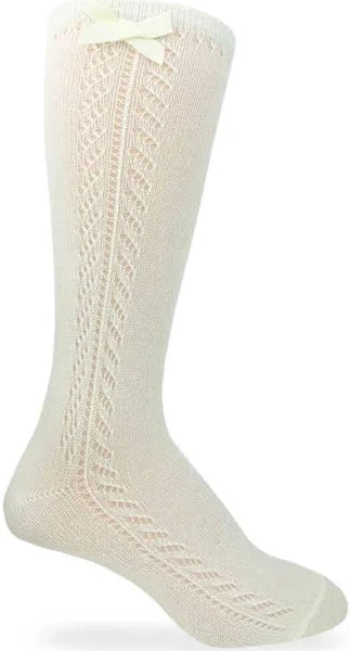 Jefferies Socks Ivory Pointelle Bow Knee High Socks 1 Pair