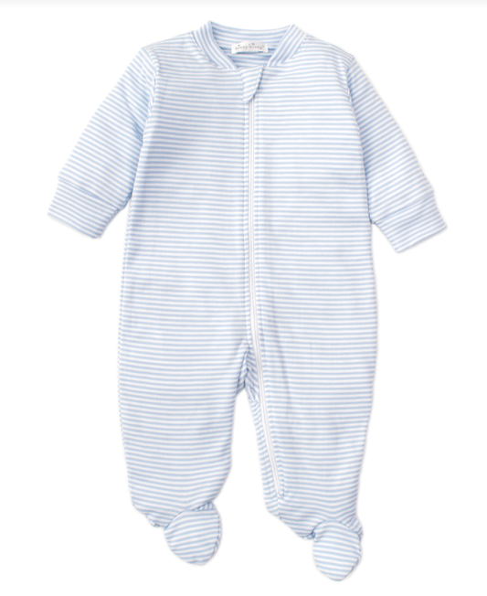 Light Blue Stripes Footie With Zipper