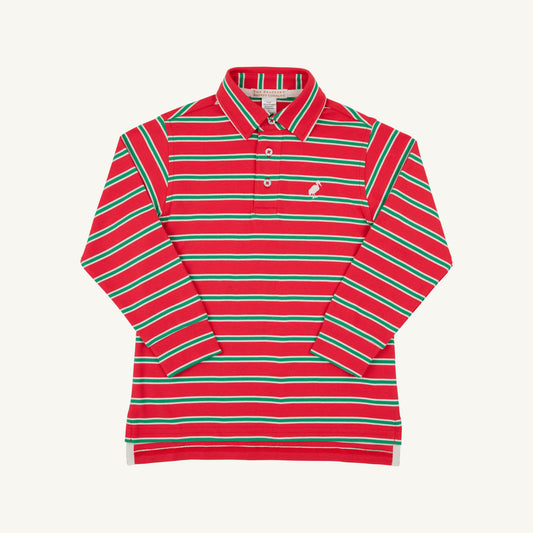 Prim and Proper Polo LS Richmond Red Kiawah Kelly Green