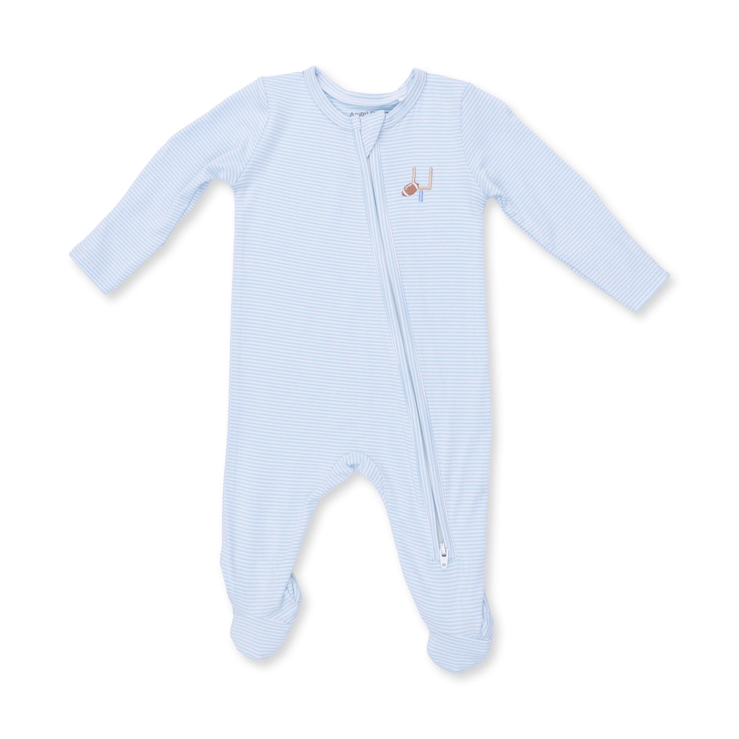 Football Blue Micro Stripe - 2 Way Zipper Footie