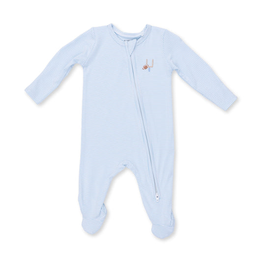 Football Blue Micro Stripe - 2 Way Zipper Footie