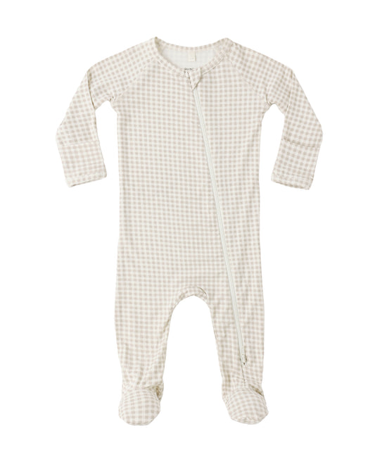 Bamboo Zip Footie || Oat Gingham