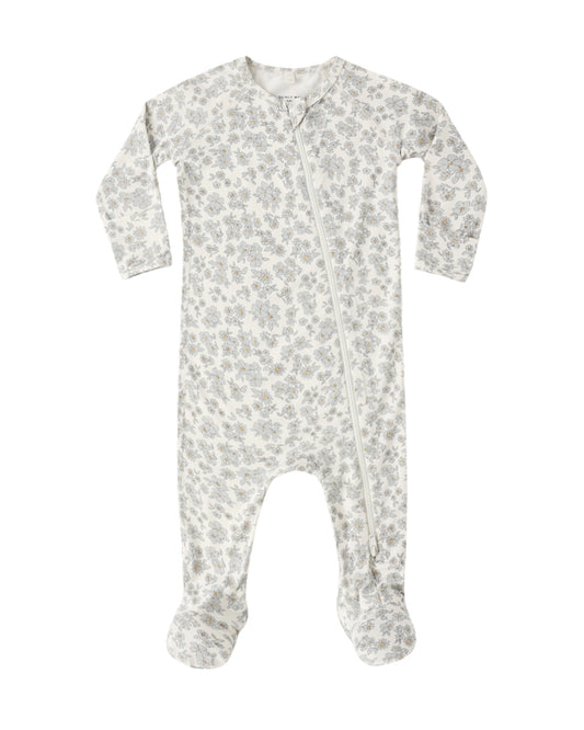 Bamboo Zip Footie || Blue Floral