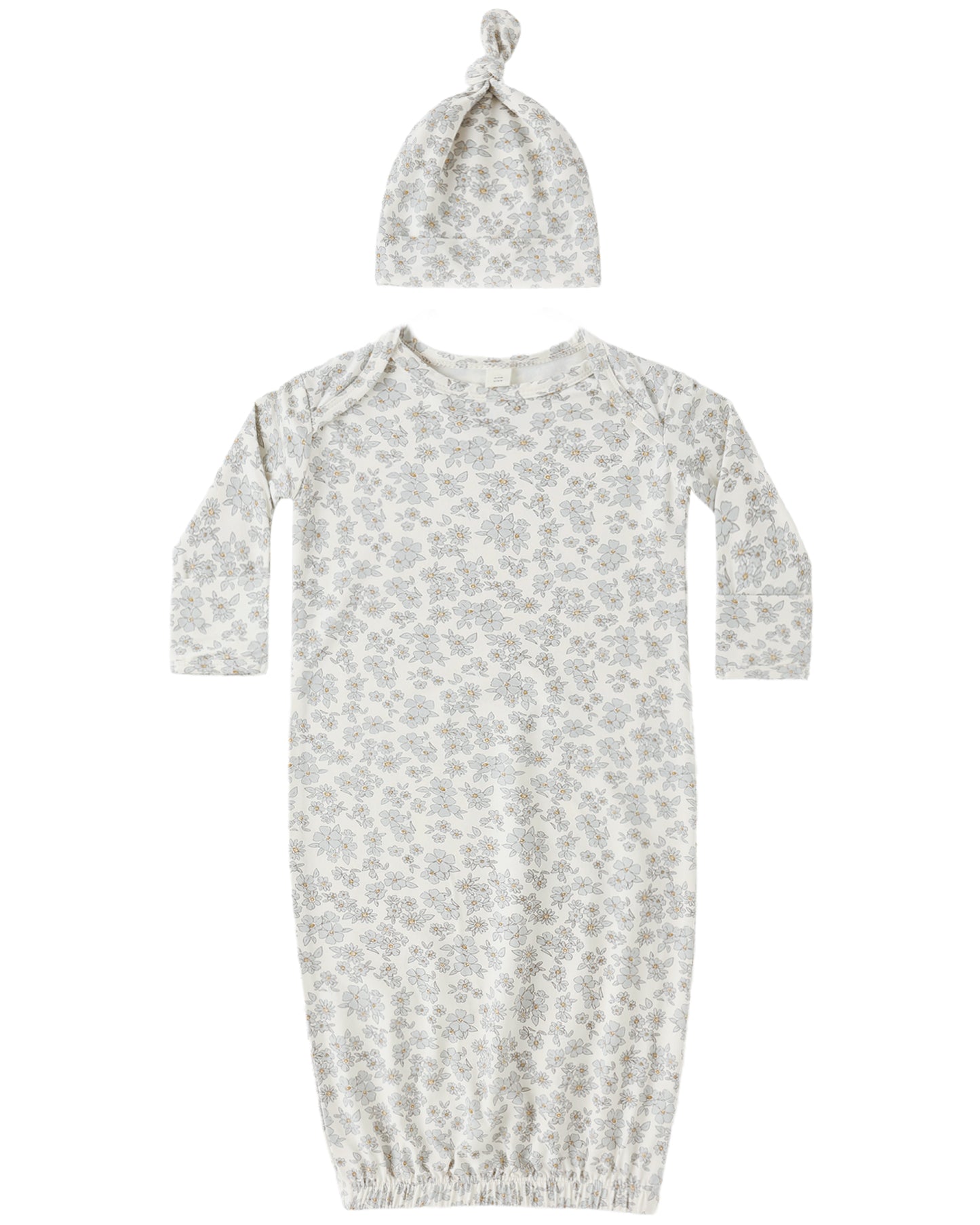 Bamboo Baby Gown + Hat Set || Blue Floral