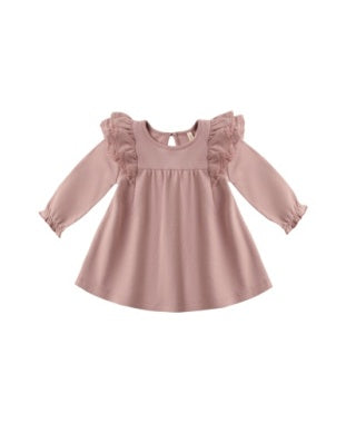 Long Sleeve Flutter Dress Rose