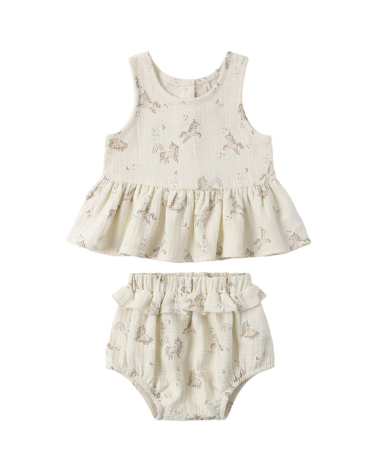 Sleeveless Peplum Set Unicorns