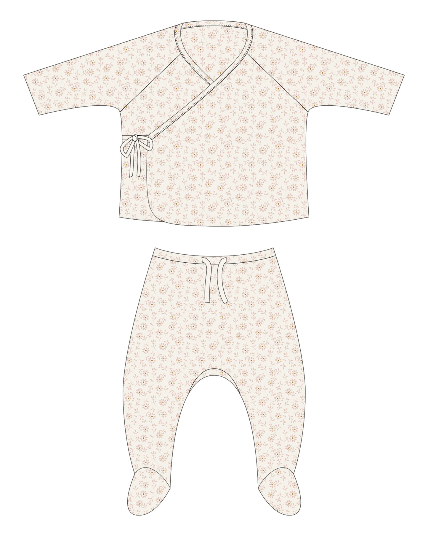 Wrap Top + Footed Pant Set Ditsy