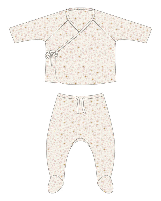 Wrap Top + Footed Pant Set Ditsy