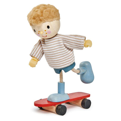 Doll house doll with skateboard